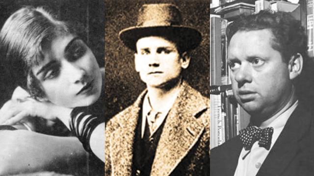 De izquierda a derecha, Teresa Wilms Montt, Stanislaus Joyce y Dylan Thomas