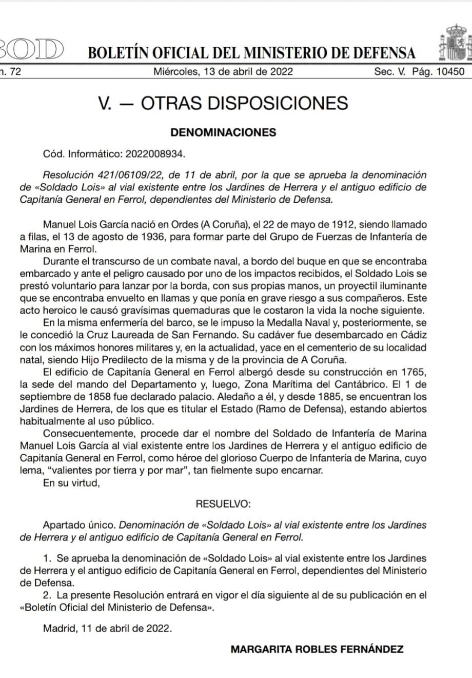 Disposición de Defensa. Fuente: Boletín Oficial de Defensa.