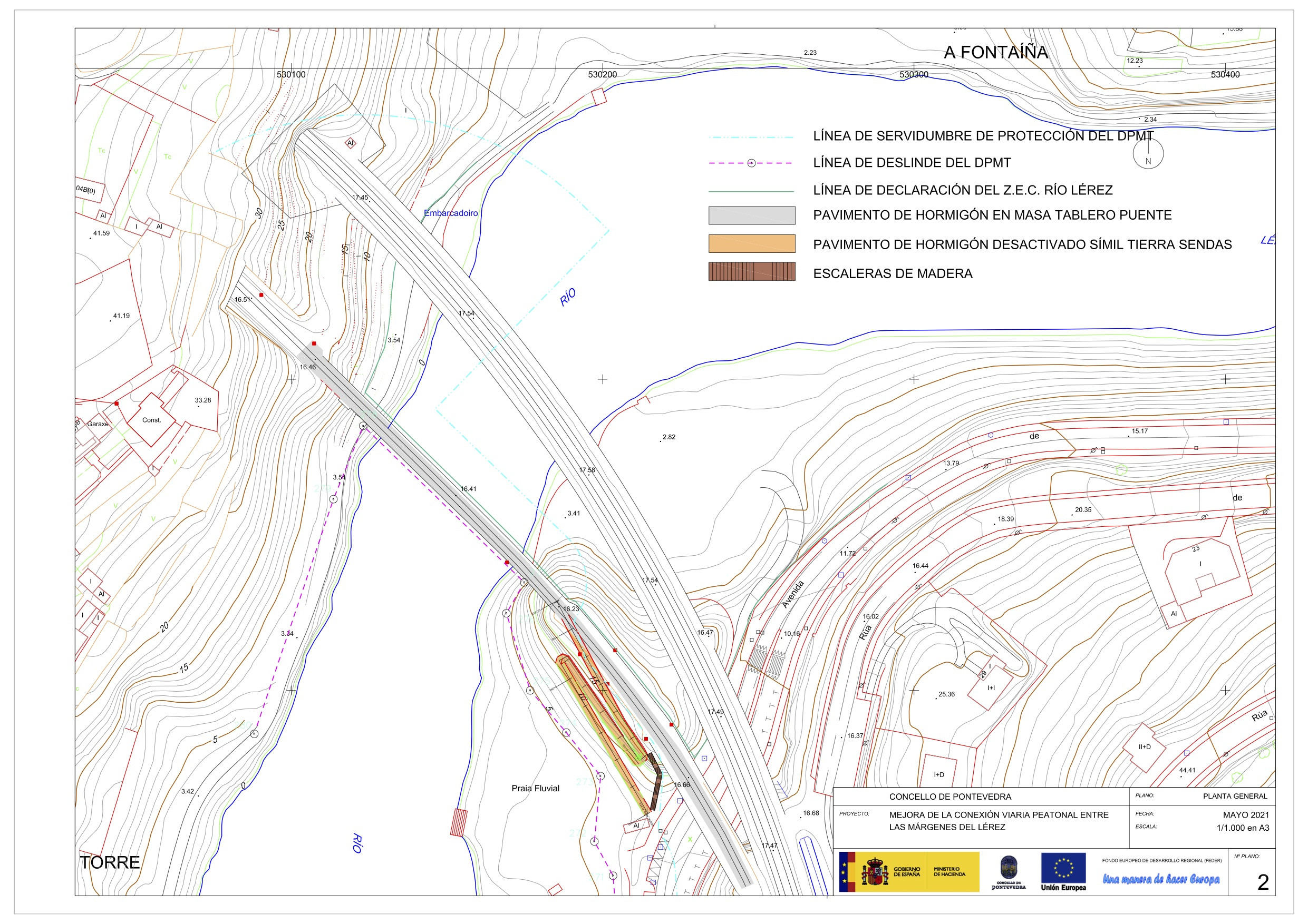 Planos de la nueva senda que unirá la playa fluvial con el puente del ferrocarril.