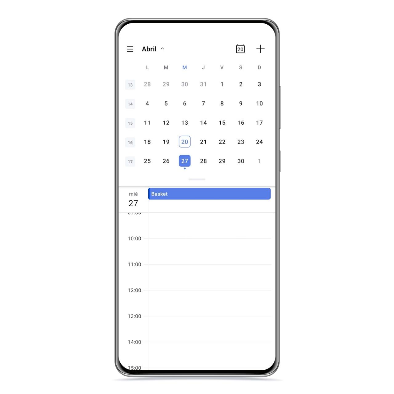 Proton Calendar vista de horas