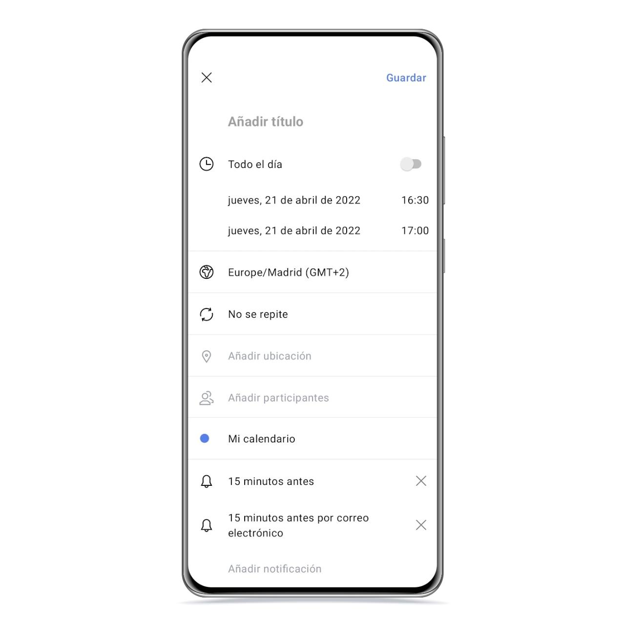 Proton Calendar añadir evento