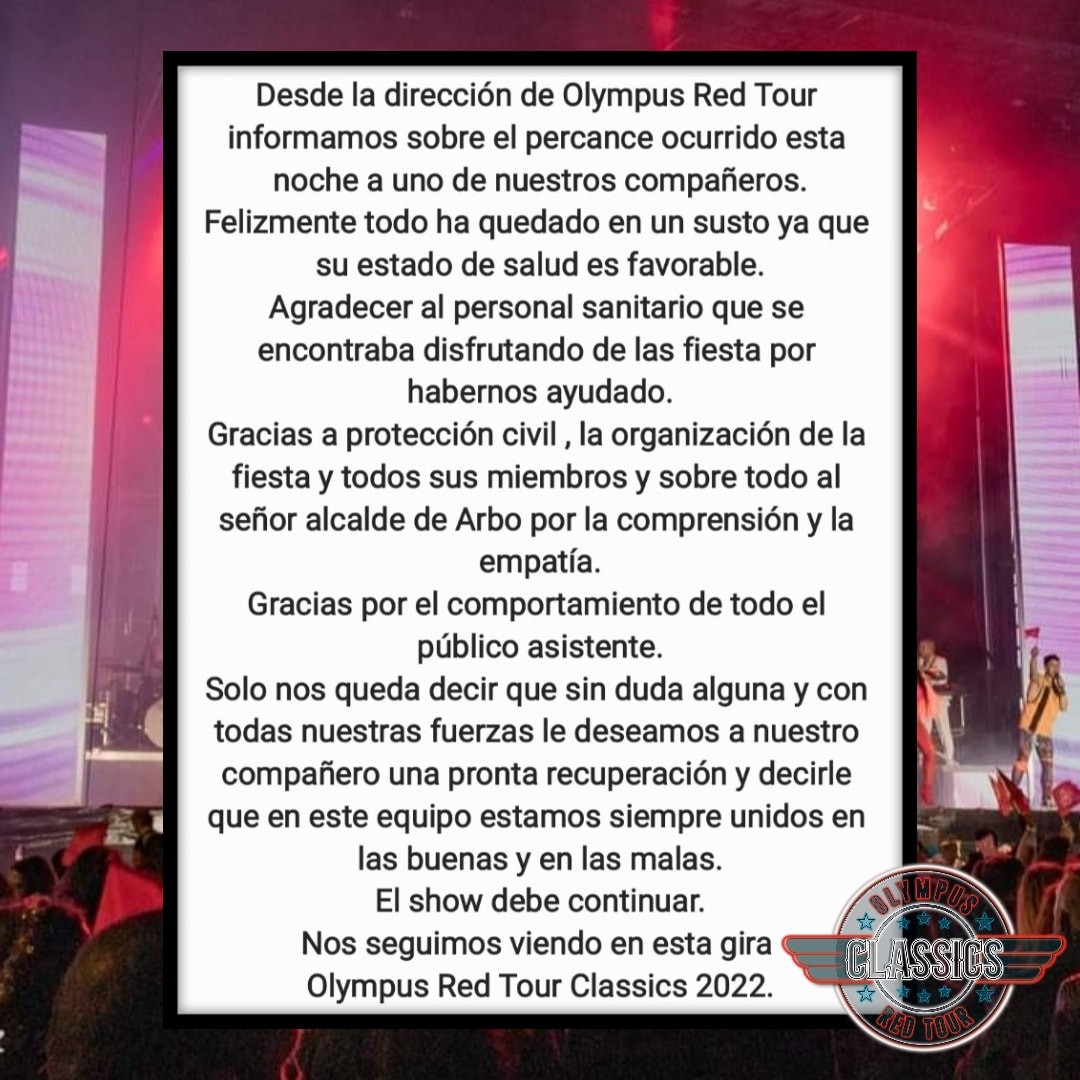 Comunicado de la orquesta Olympus publicado en sus redes sociales.
