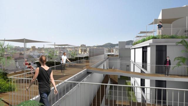 Infografía de la zona de cubierta de la nueva promoción residencial proyectada por la Junta en La Trinidad, en Málaga.