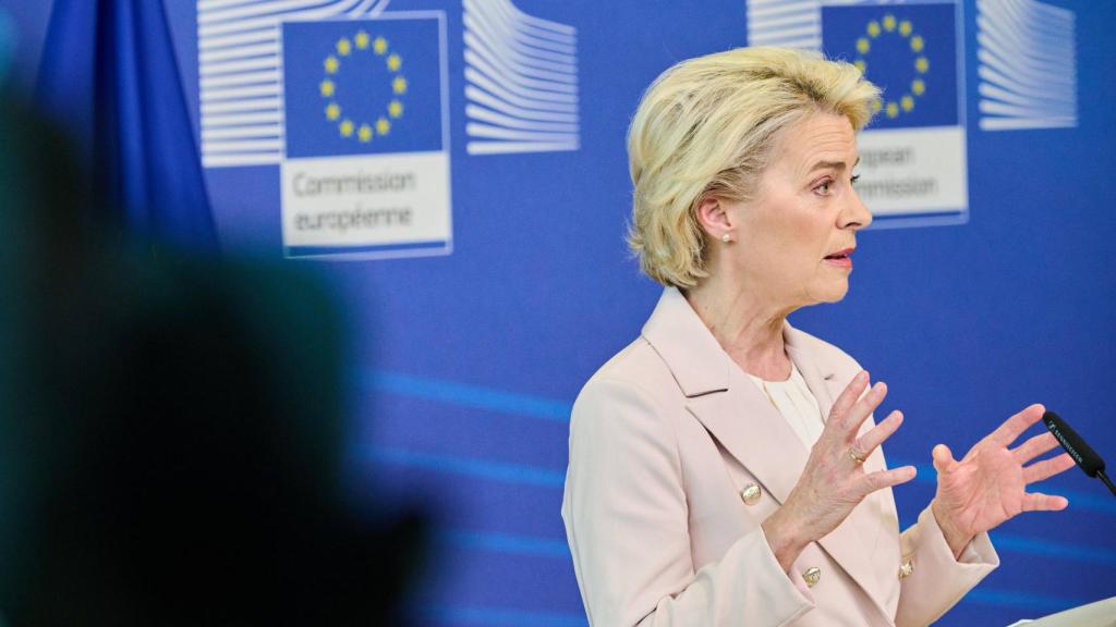 La presidenta Ursula von der Leyen, durante la rueda de prensa de este miércoles