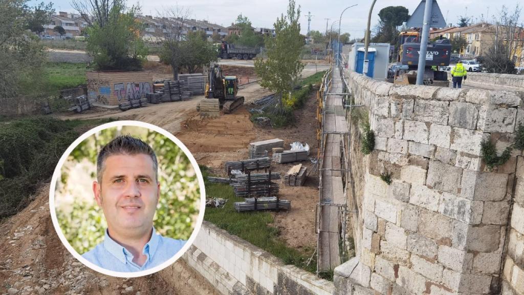 El puente de Cabezón de Pisuerga en obras y Sergio García, su alcalde