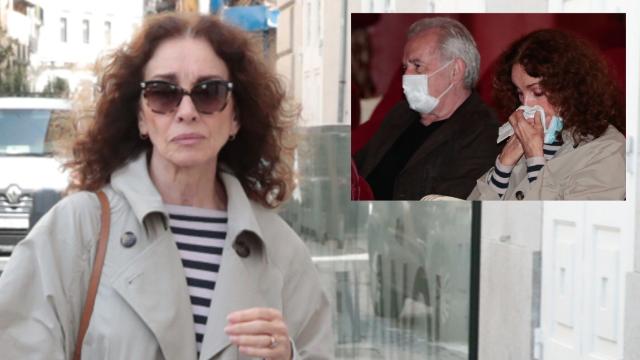 La cantante Ana Belén en un montaje de EL ESPAÑOL junto al momento en que se emociona en la capilla ardiente de Juan Diego.