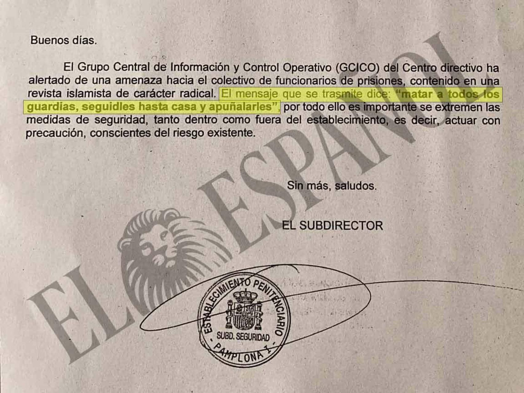 Carta a la jefa de servicios de los funcionarios.