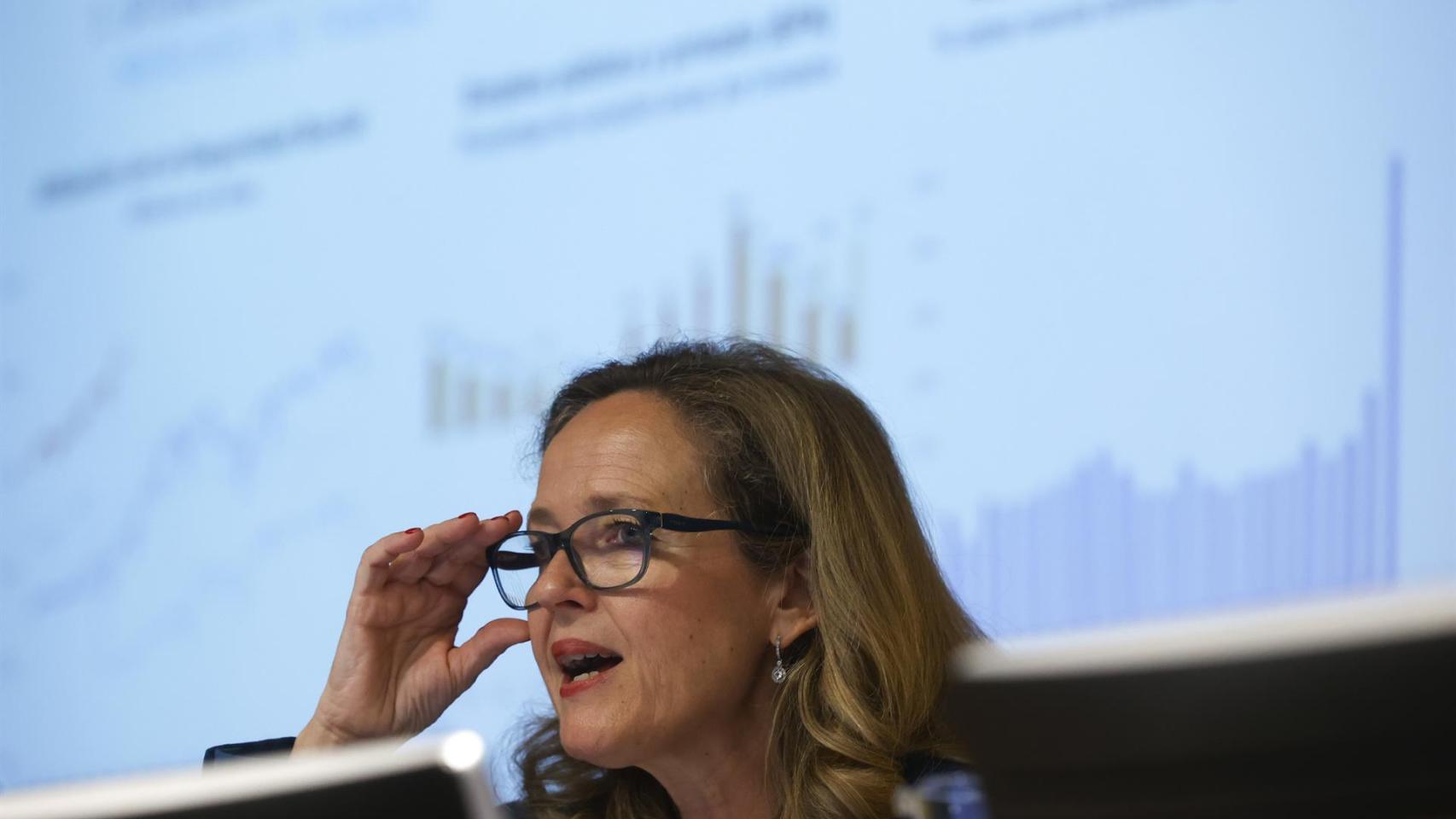 Nadia Calviño, Vicepresidenta Primera y Ministra de Economía, durante la presentación del Plan de Estabilidad 2022-2025.