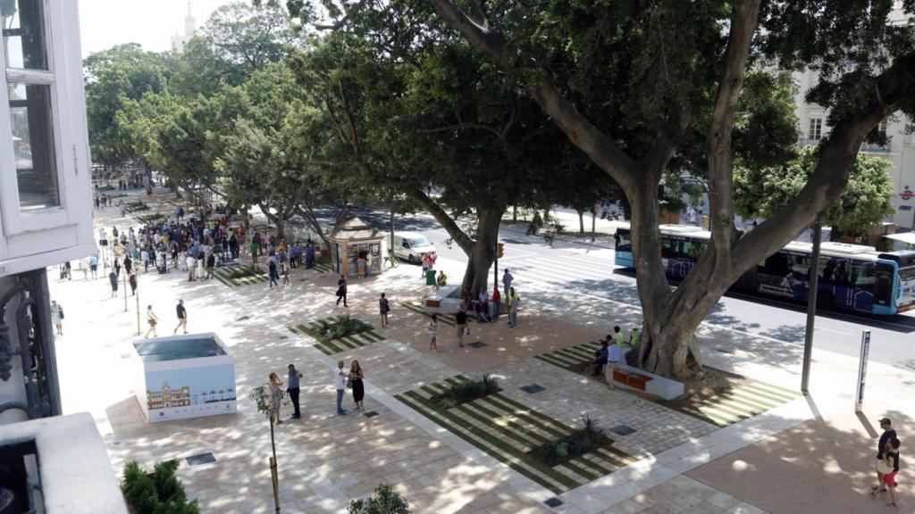 Imagen del lateral norte de la Alameda de Málaga tras su peatonalización.