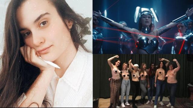 Nazareth Dos Santos, junto a sus compañeras el día de la grabación del videoclip