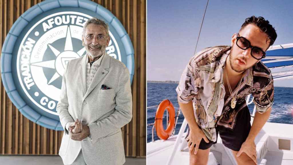 El presidente del Celta, Carlos Mouriño, y el cantante C.Tangana.