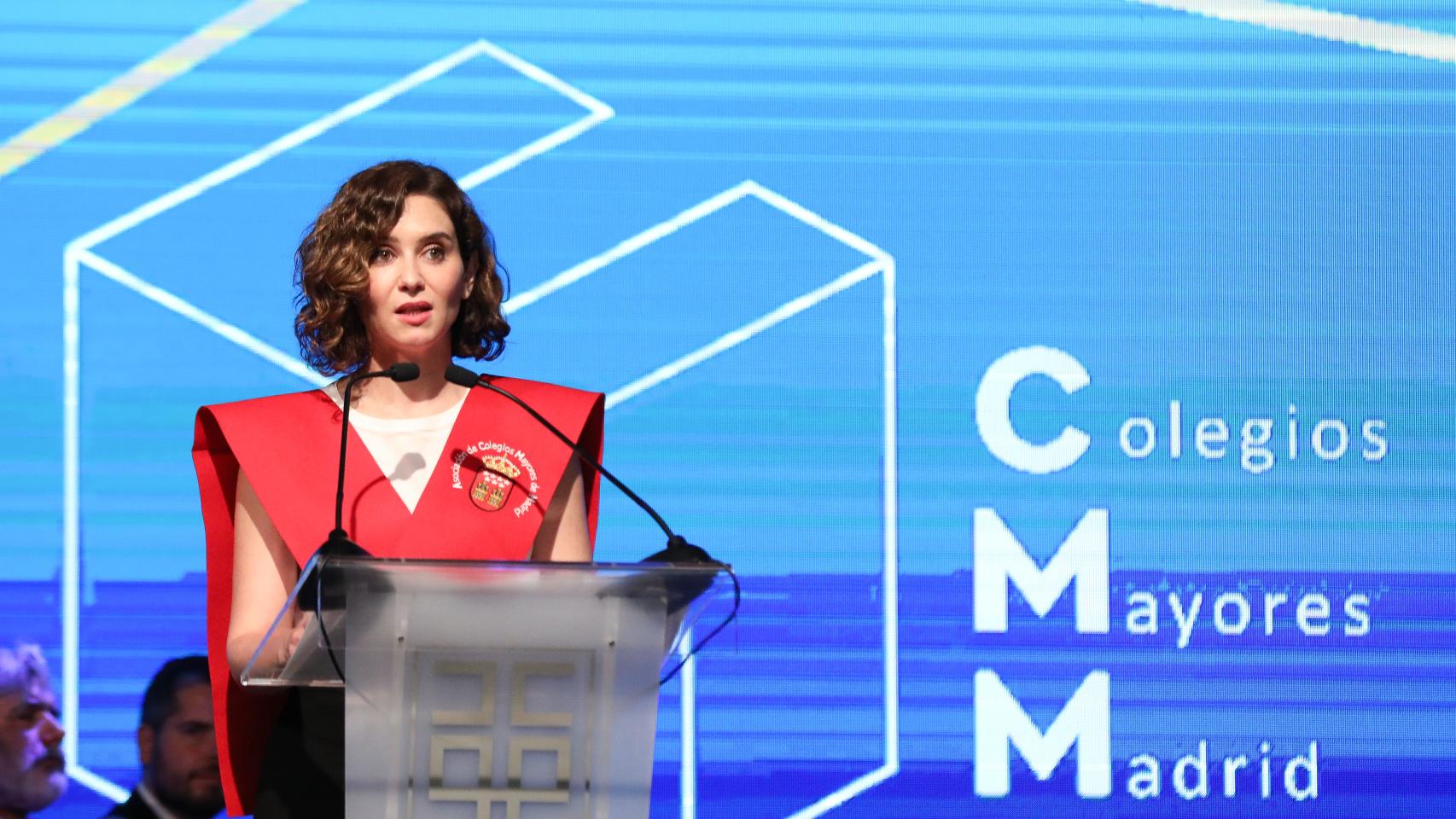 Isabel Díaz Ayuso, en la clausura del curso académico 2021-22 de la Asociación de Colegios Mayores, este verano.