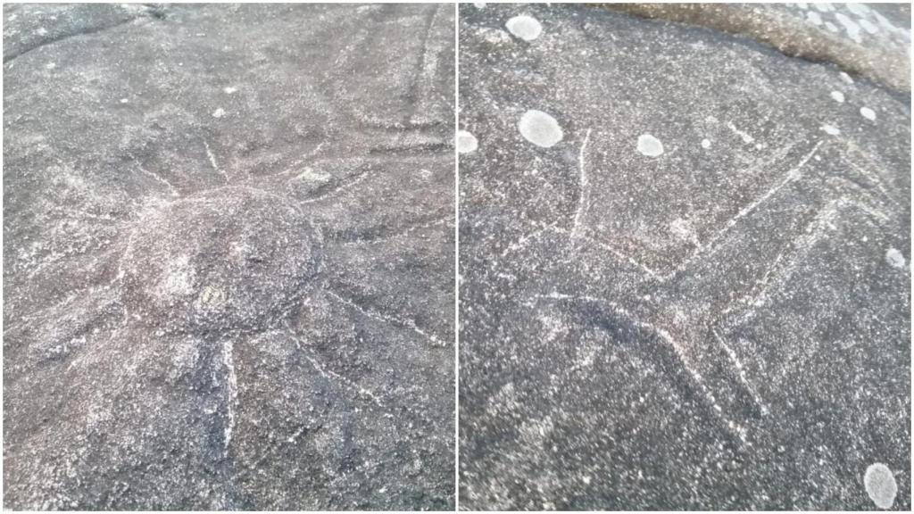 Grabados de los petroglifos de A Gurita dañados.