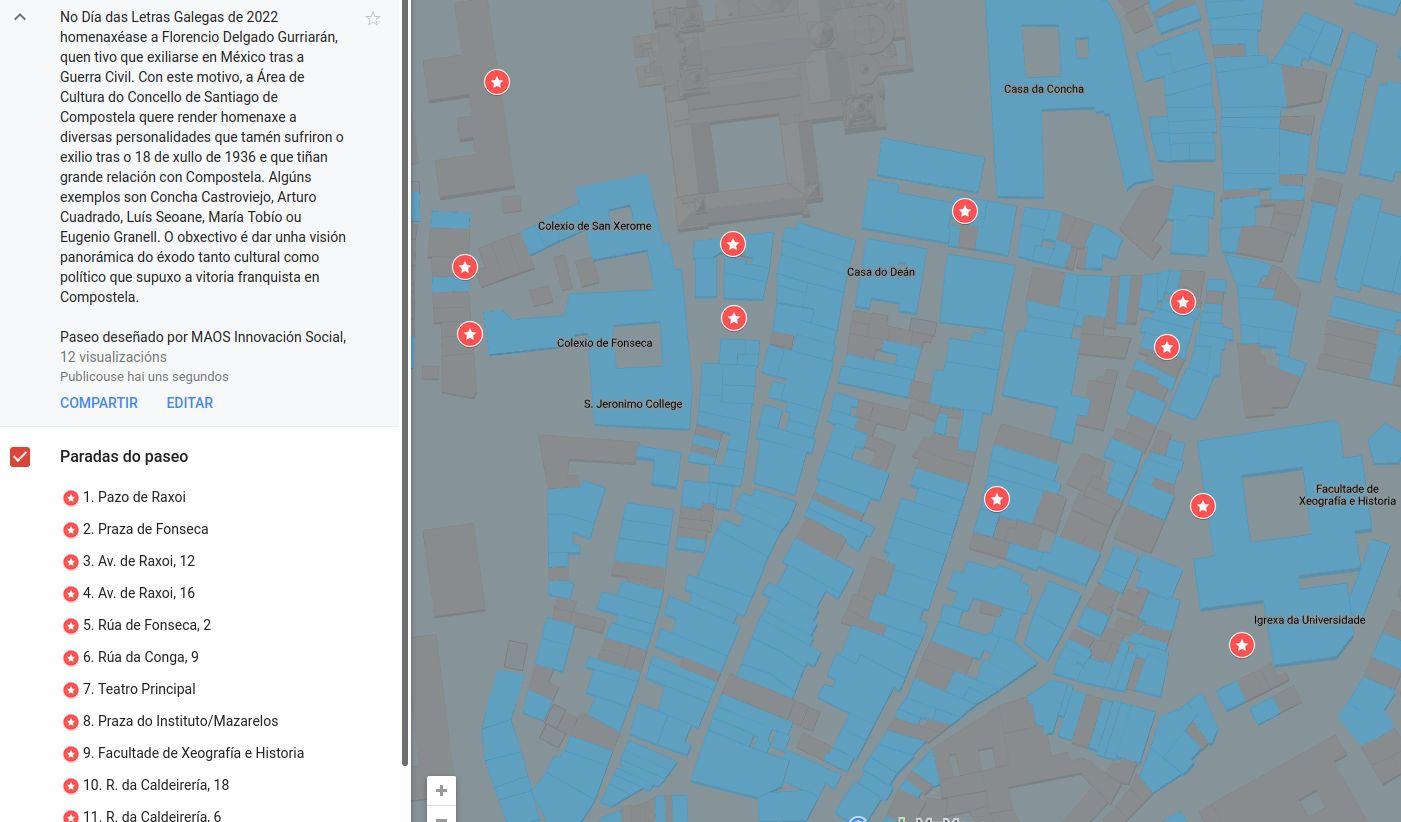 Mapa de la ruta Compostela Exiliada (Cedida).