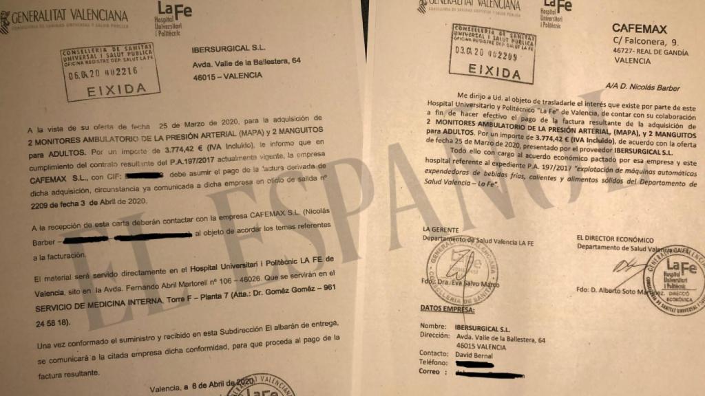 Documentos sobre la compra de dos monitores para el hospital por parte de Teika. EE