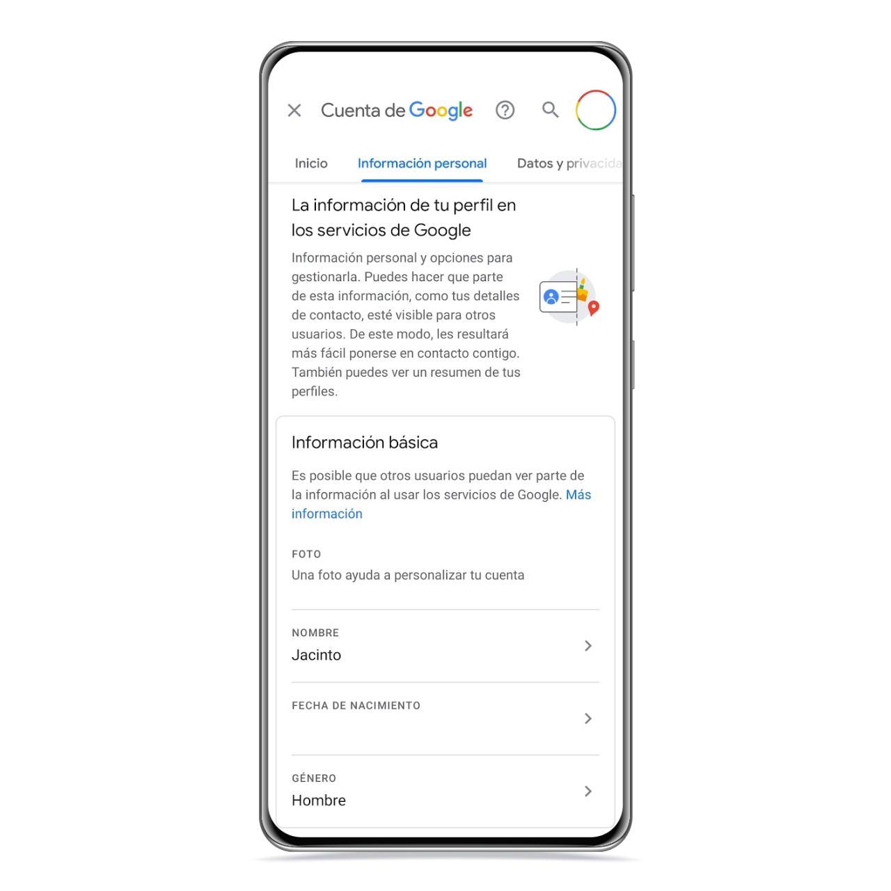 Ajustes de la cuenta de Google