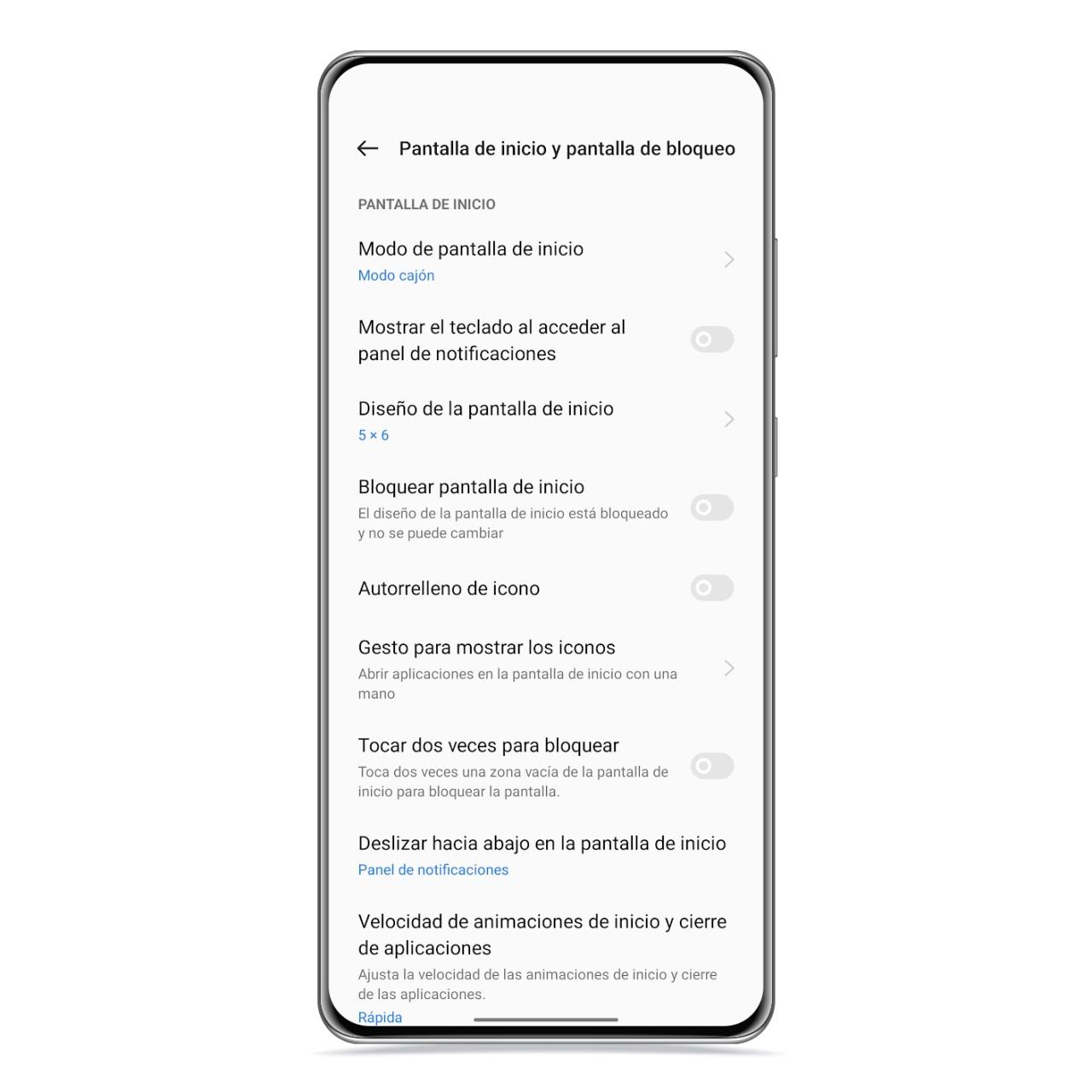 Pantalla de inicio y de bloqueo en realme