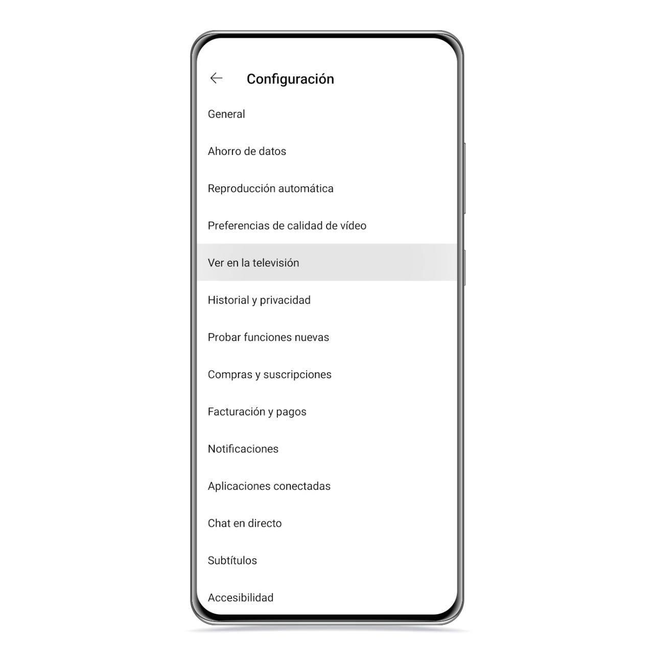 Ver en la televisión en Configuración de YouTube