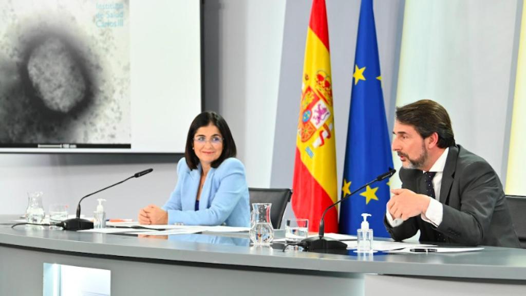 Carolina Darias y Cristobal Belda durante la rueda de prensa posterior al Consejo Interterritorial del Sistema Nacional de Salud.