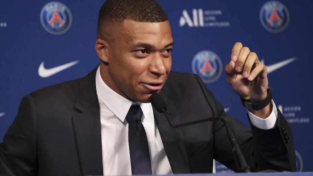 Kylian Mbappé, en la rueda de prensa.