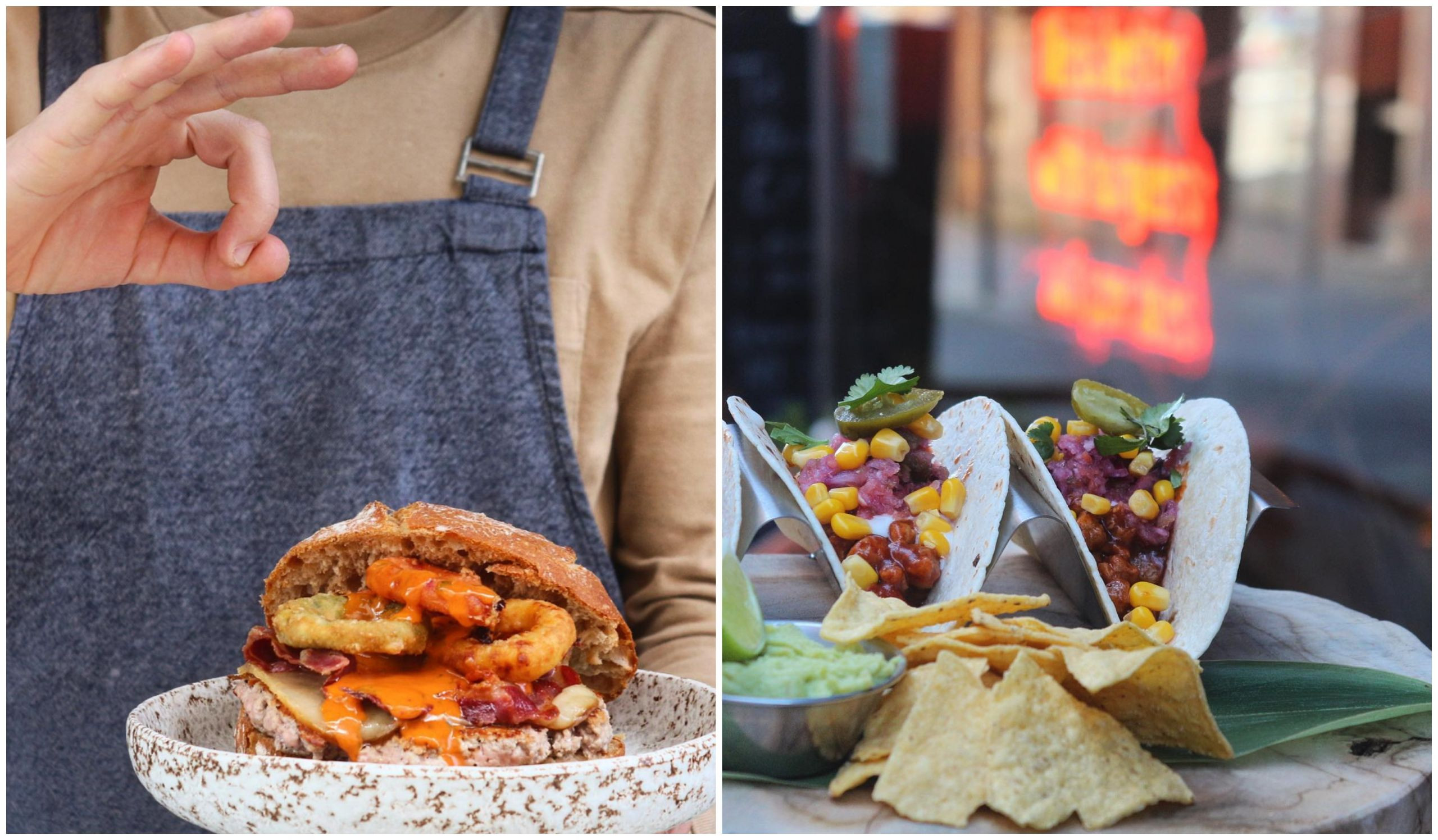 Hamburguesa y tacos de Thelma. Foto: Cedida