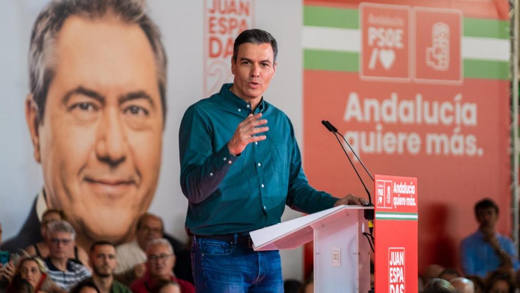 Pedro Sánchez en un acto de la pasada campaña en Dos Hermanas (Sevilla)