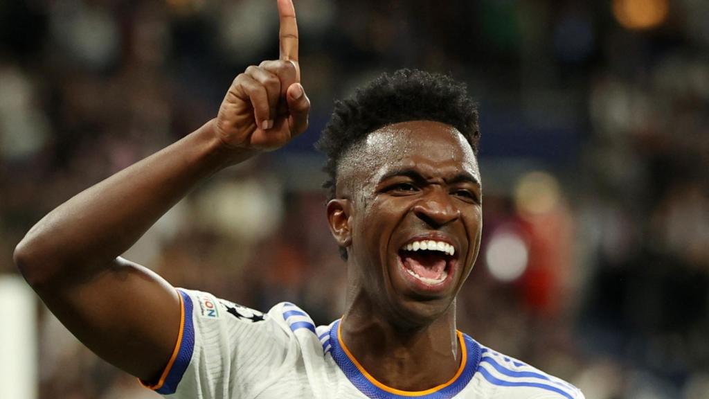 Vinicius celebra su gol al Liverpool en la final de la Champions League