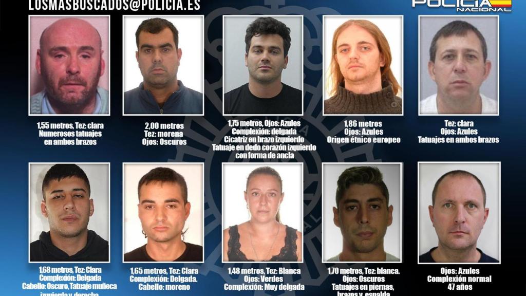 Los 10 fugitivos a los que busca la Policía Nacional.