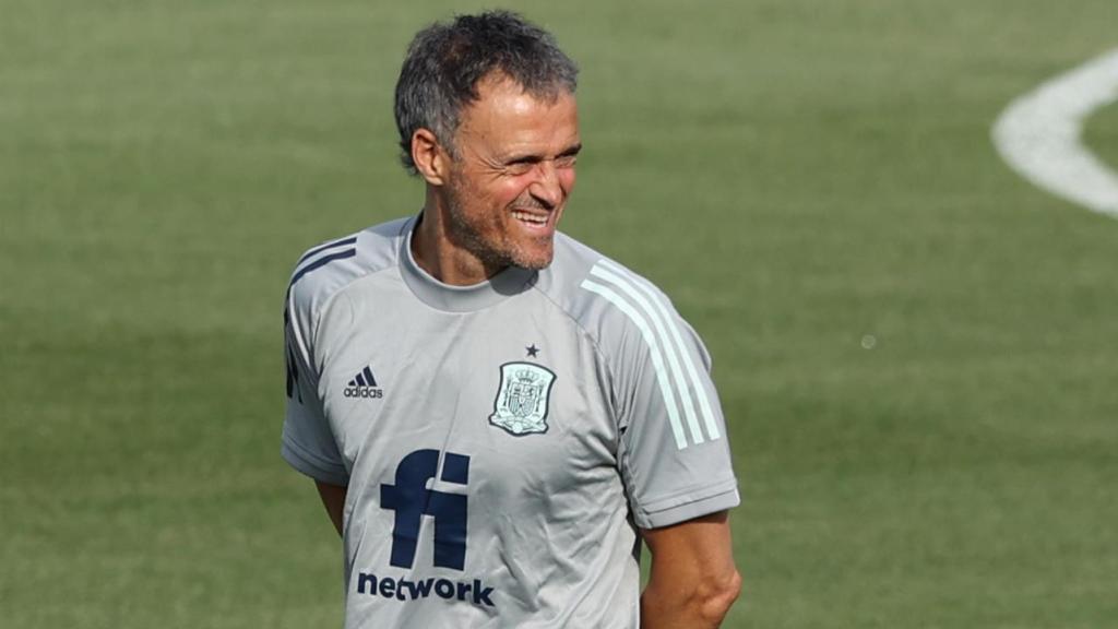 Luis Enrique, en un entrenamiento con la selección española de fútbol