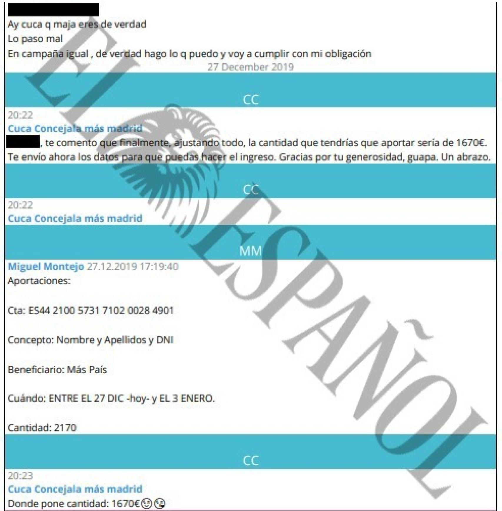 Conversación de los dos ediles de Más Madrid con la asesora.