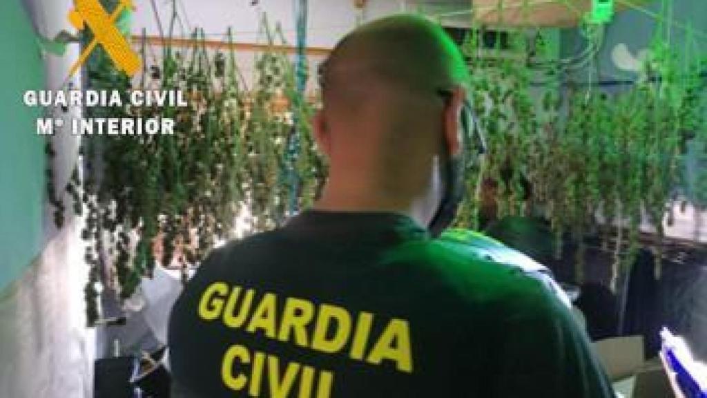 Un agente de la Guardia Civil, durante el registro