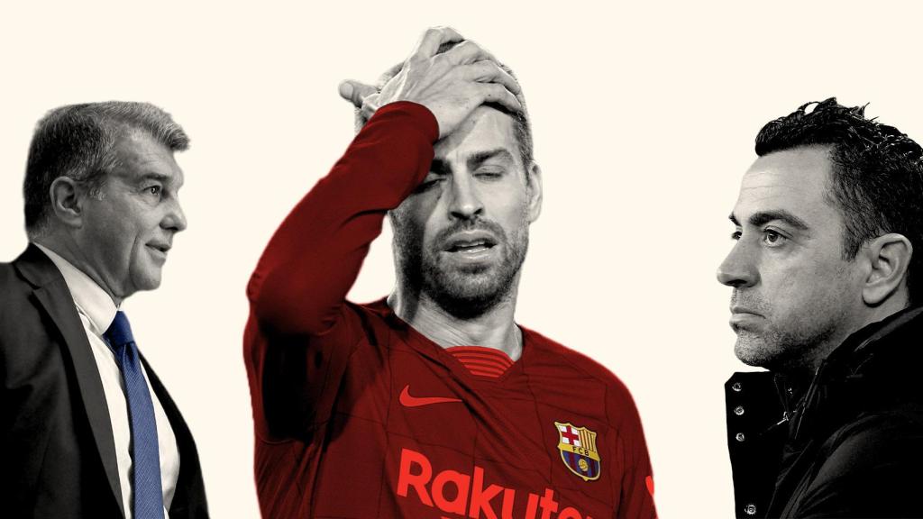 Joan Laporta, Gerard Piqué y Xavi Hernández