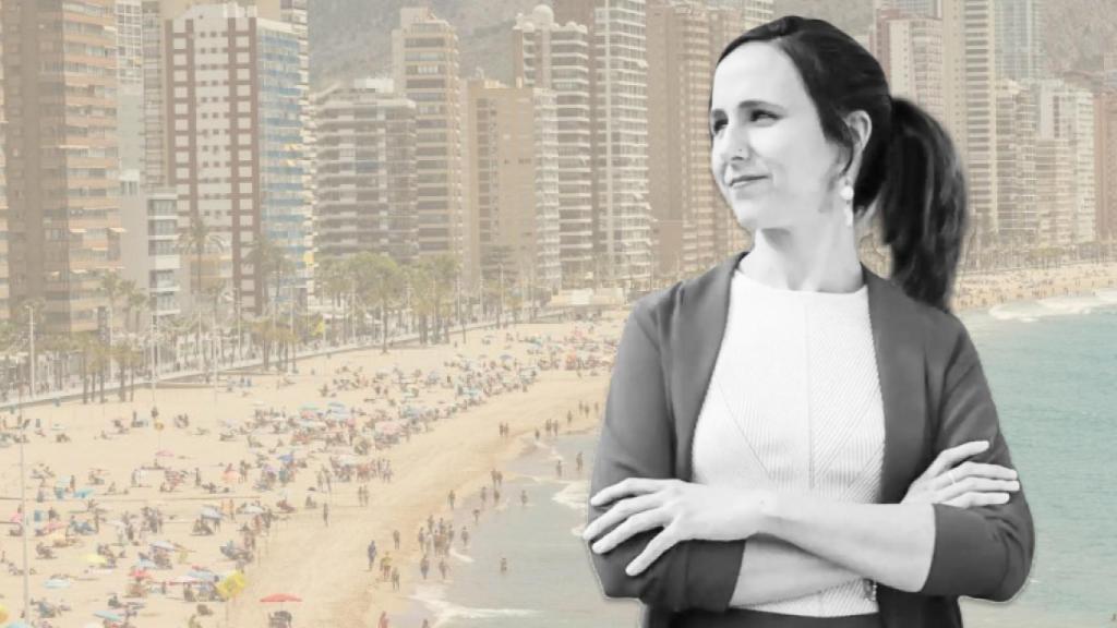 La ministra de Derechos Sociales y Agenda 2030, Ione Belarra, sobre una panorámica de Benidorm.