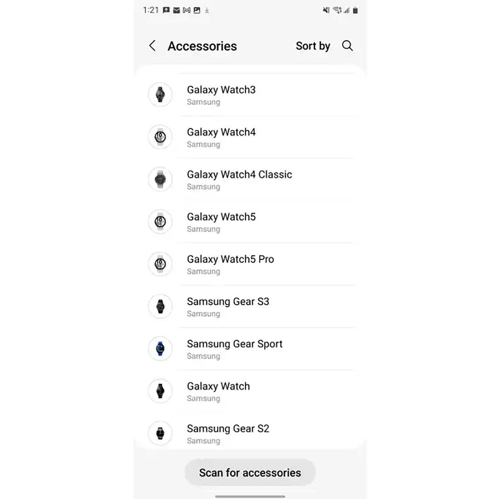 Lista de relojes en Samsung Health