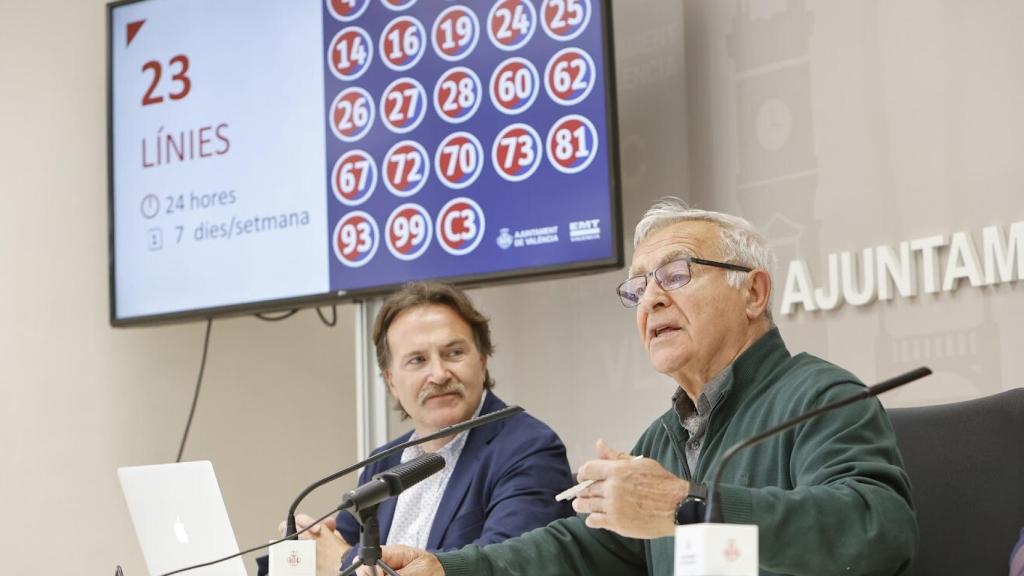 El concejal de Movilidad, Giuseppe Grezzi, junto al alcalde, Joan Ribó, en una rueda de prensa reciente.