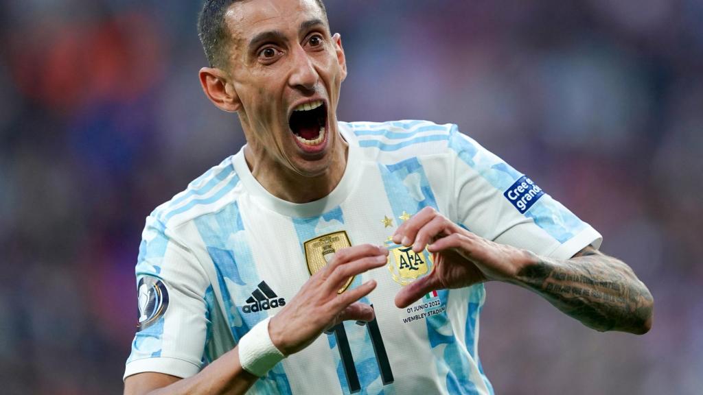 Ángel Di María celebra un gol con la selección de Argentina en la Copa de Campeones Conmebol-UEFA ante Italia