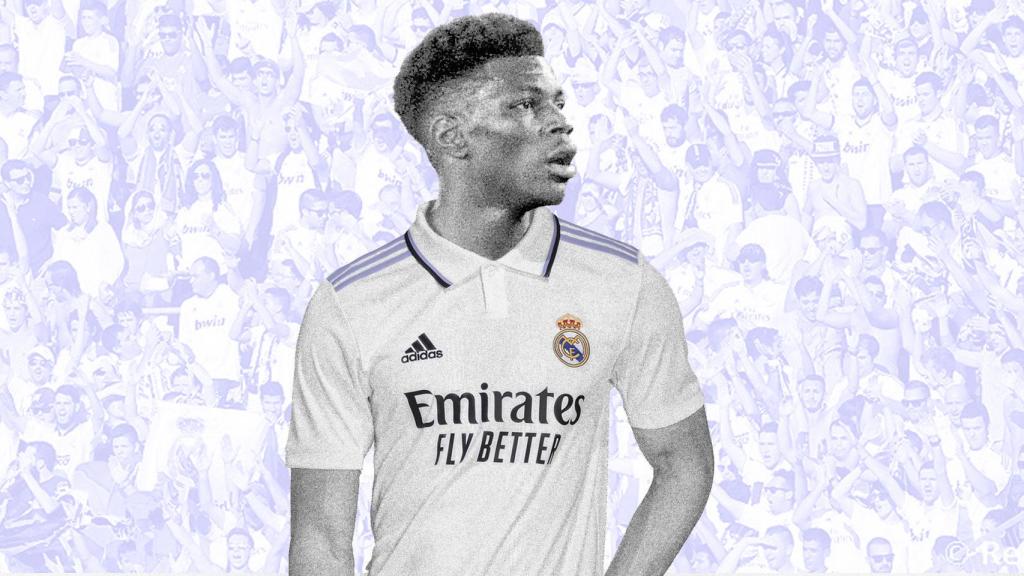 Aurélien Tchouameni en un montaje con la camiseta del Real Madrid