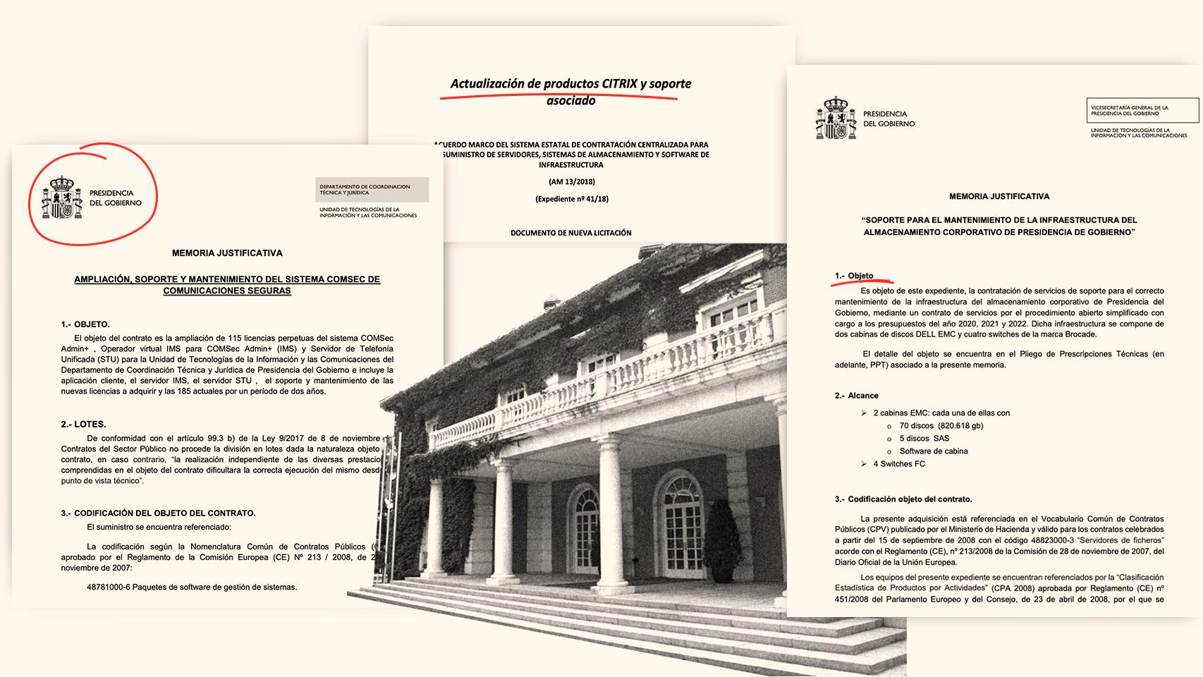Los tres documentos de las adjudicaciones de Moncloa.