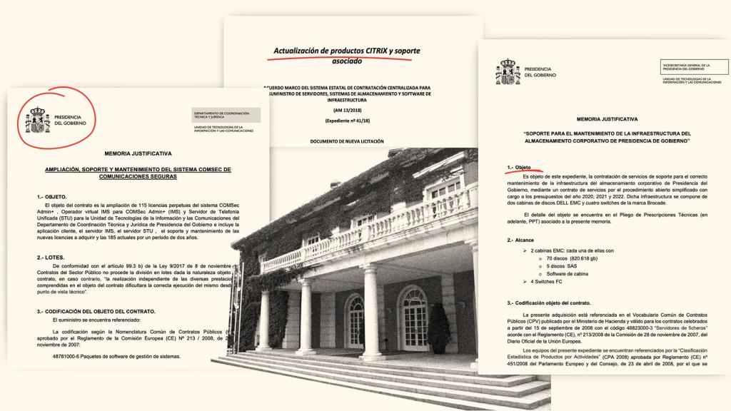 Los tres documentos de las adjudicaciones de Moncloa.
