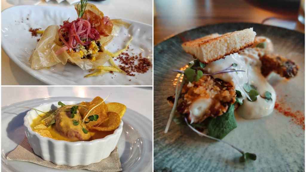 Tapas de Cervecería Azor (Arriba Izq,), Restaurante Fidel (Abajo Izq.) y O Pescador (Drch.)