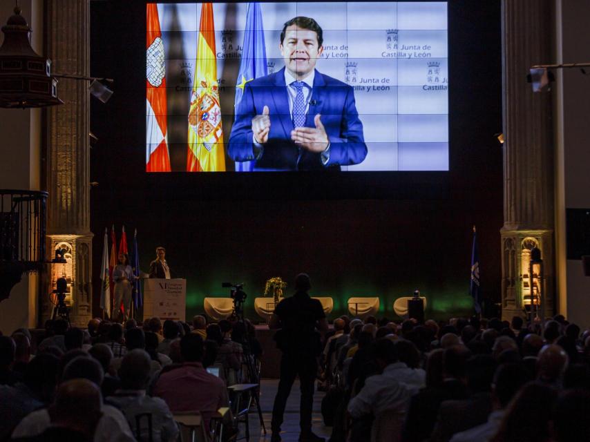 Alfonso Fernández Mañueco en su intervención en el XI Congreso Mundial del Jamón este miércoles.