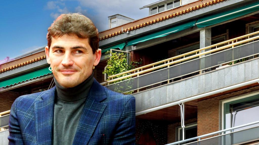 Iker Casillas junto a su piso de Pintor Rosales en un montaje de El Español.