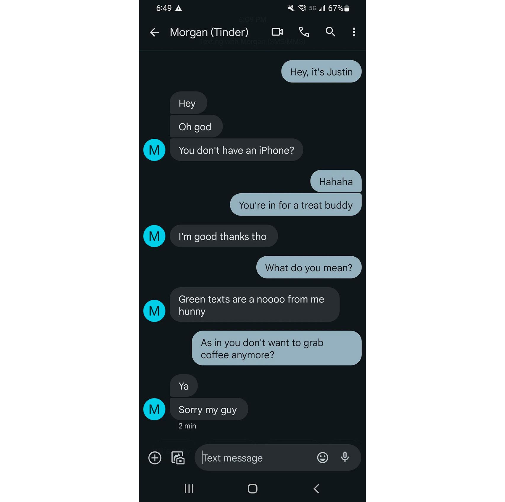 La conversación de Tinder de Justin