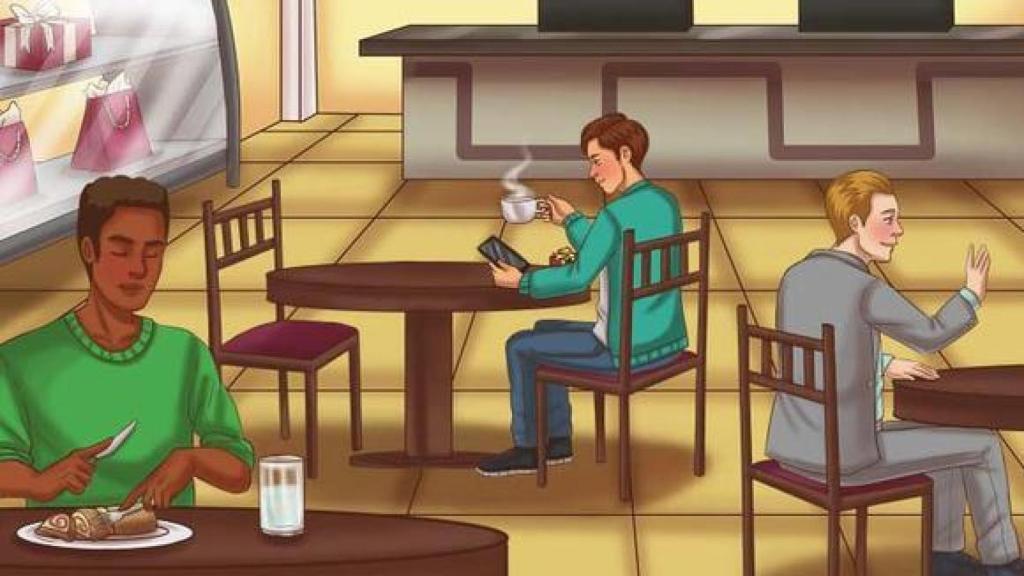 Observa detenidamente la ilustración y responde: ¿cuál de los tres hombres está esperando a su cita?