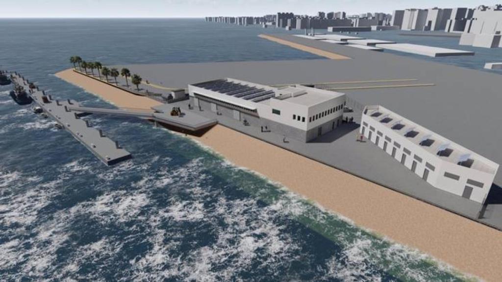 Infografía del nuevo atraque pesquero y lonja del puerto de Málaga.