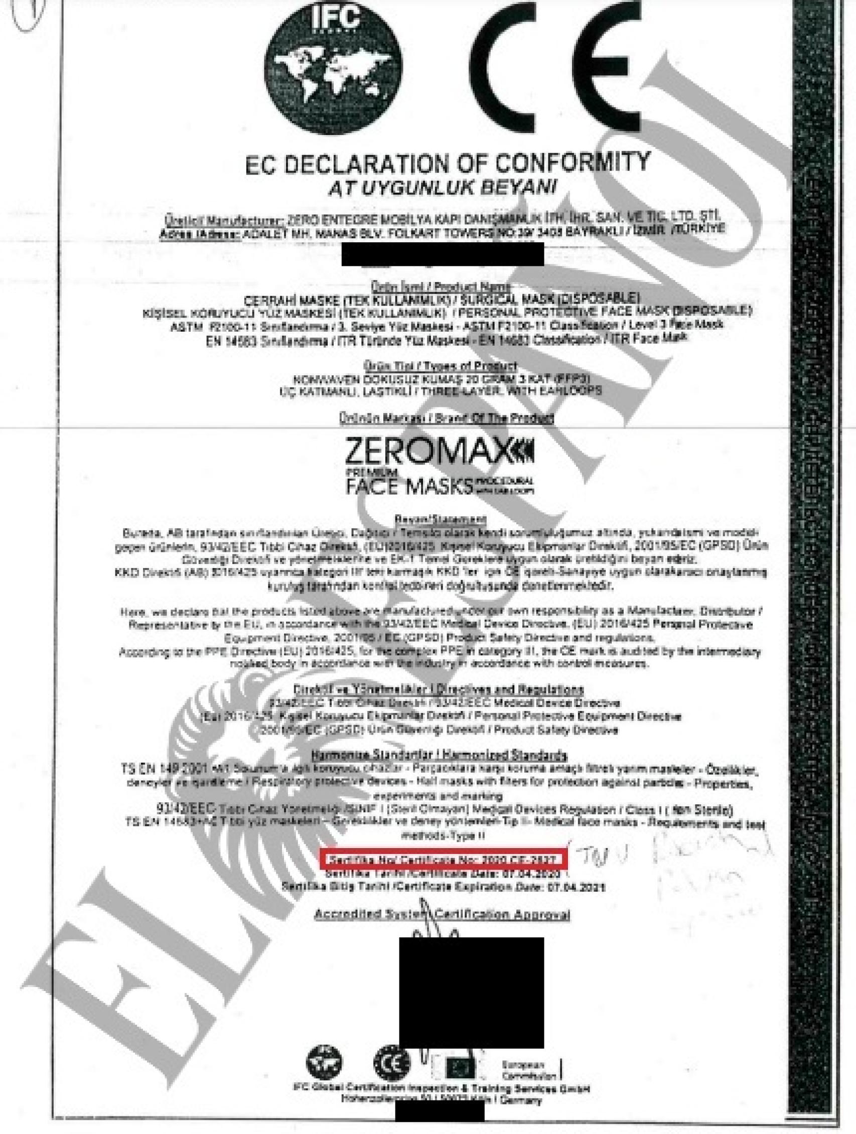 El certificado aportado por Sinclair & Wilde con el código referente a una certificadora de maquinaria ferroviaria.