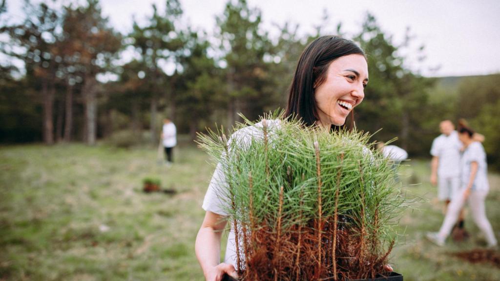 Foto de archivo de una mujer en una reforestación.