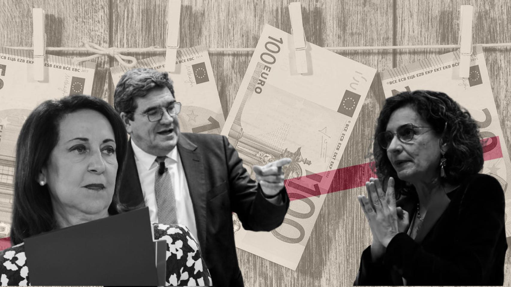 Margarita Robles, ministra de Defensa; José Luis Escrivá, ministro de Inclusión, Seguridad Social y Migraciones, y María Jesús Montero, ministra de Hacienda y Función Pública.