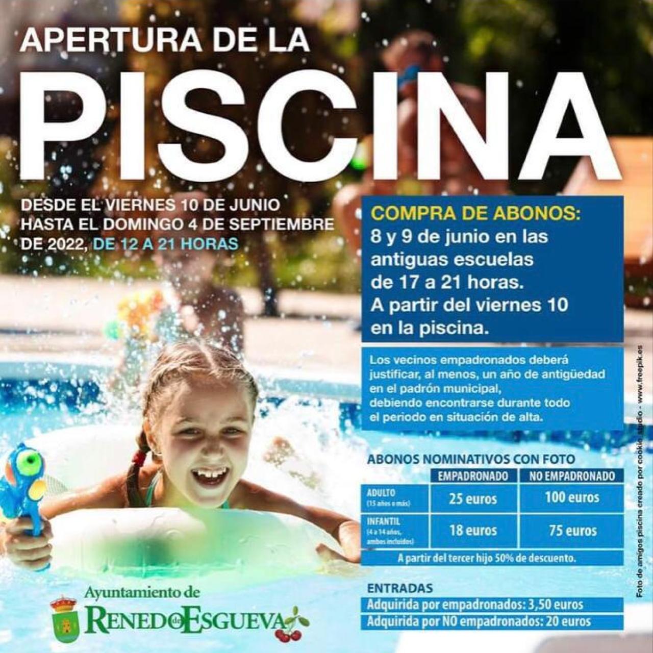 Precio de las piscinas de Renedo para este verano de 2022