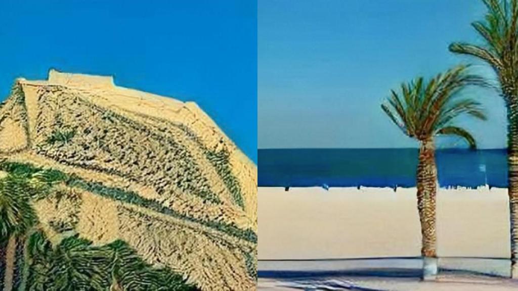 Dall-e Mini interpreta el Castillo de Santa Bárbara y una playa en Alicante.
